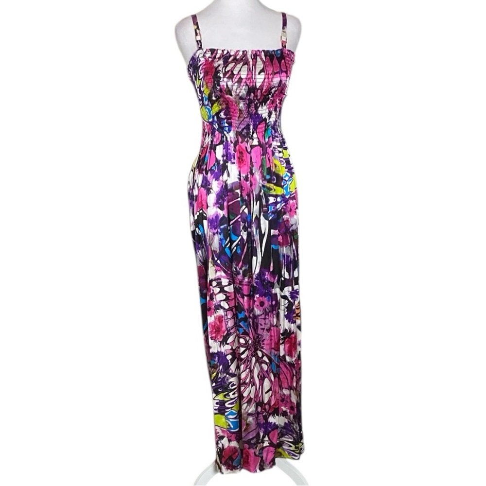 Cache Colorful Multicolor Silk Floral Spaghetti Straps Maxi Dress size S